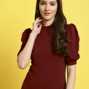 Regular Sleeves Solid Women Maroon Top