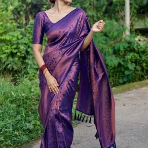 Women's Silk Purple Banarasi Saree With Unstitched Blouse