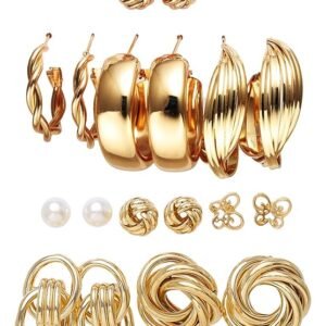 11 Pairs Combo Set Pearl Earrings for Women Gold Plated